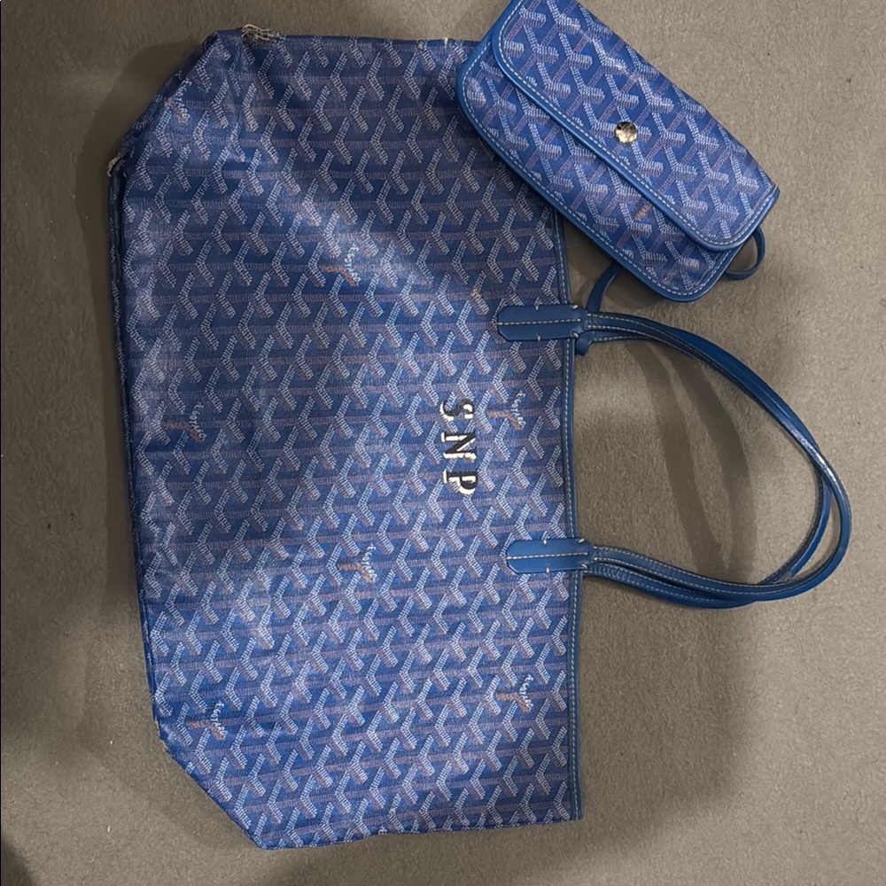 Blue Monogram Tote and Pouch Set